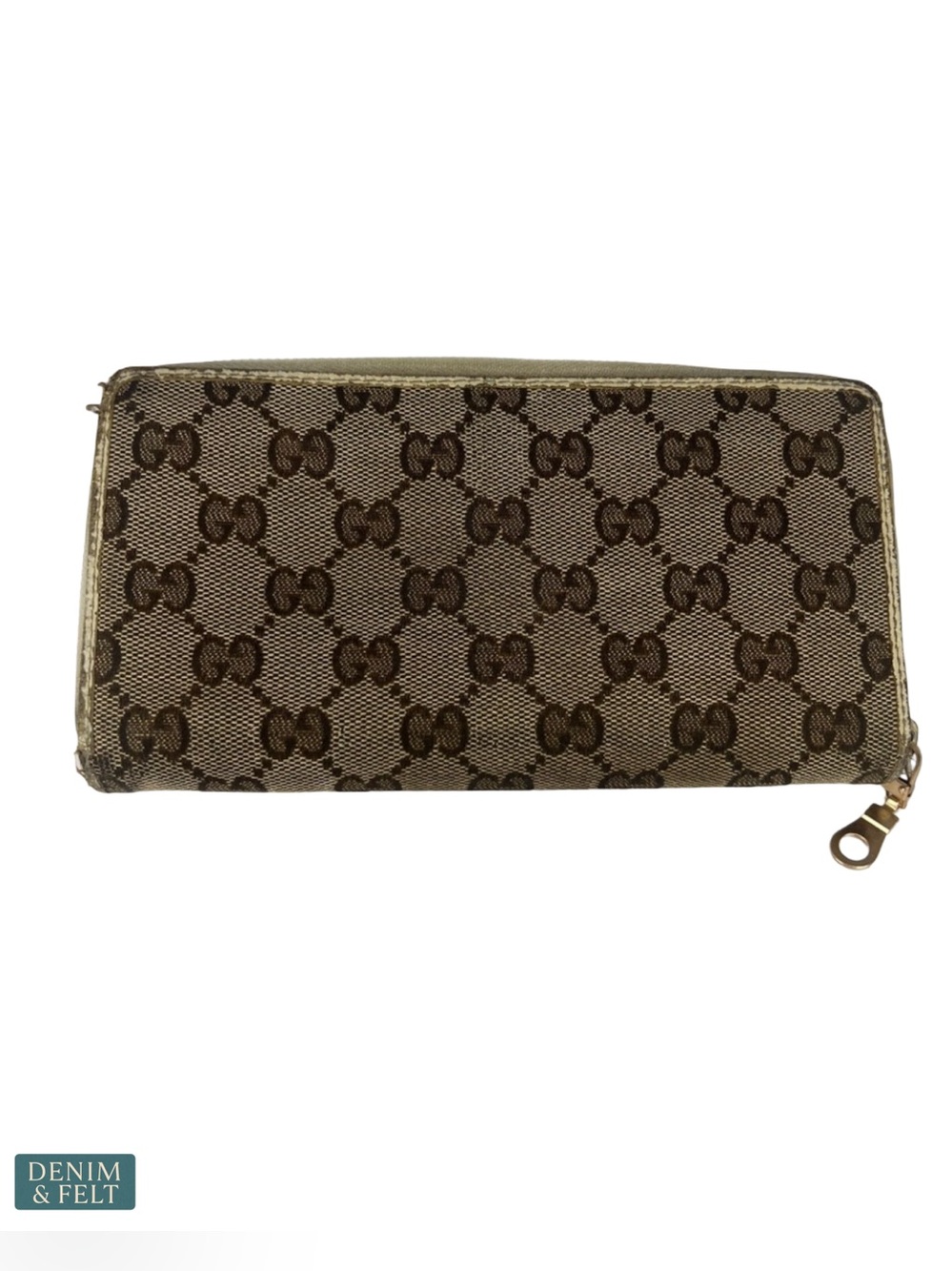 Gucci GG Monogram Zip Around Wallet Beige Ebony Canvas Logo Plate Organizer - Picture 3 of 16